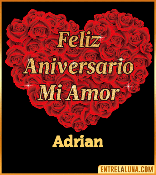 Corazón con Mensaje feliz aniversario mi amor Adrian