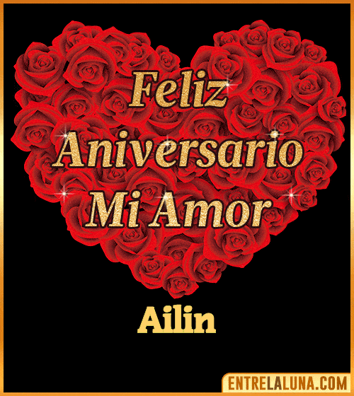 Corazón con Mensaje feliz aniversario mi amor Ailin