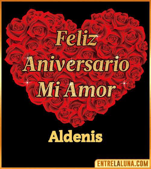 Corazón con Mensaje feliz aniversario mi amor Aldenis