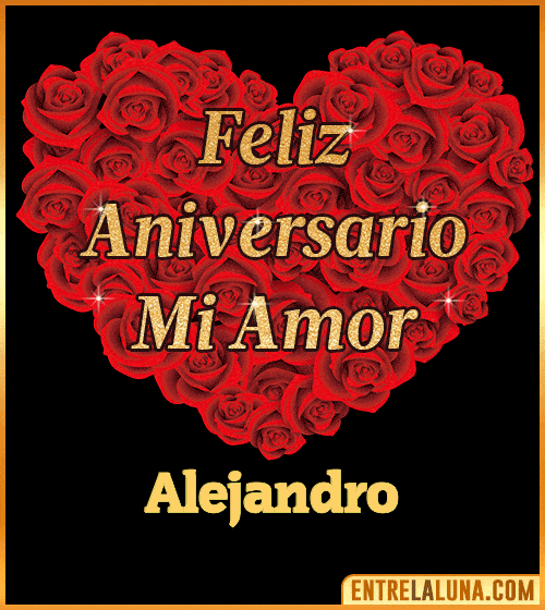 Corazón con Mensaje feliz aniversario mi amor Alejandro