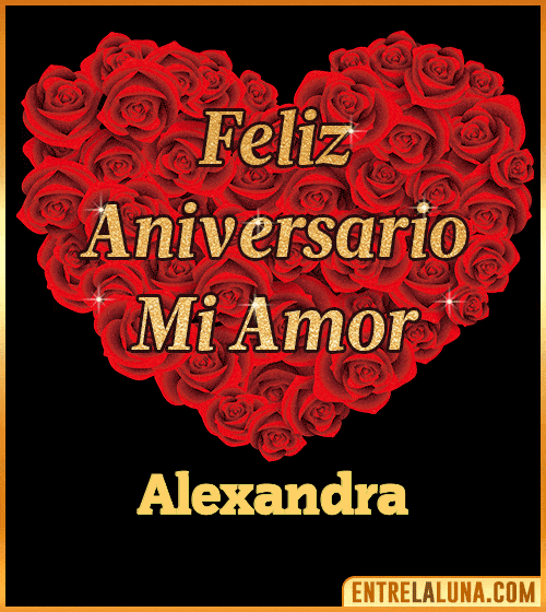 Corazón con Mensaje feliz aniversario mi amor Alexandra