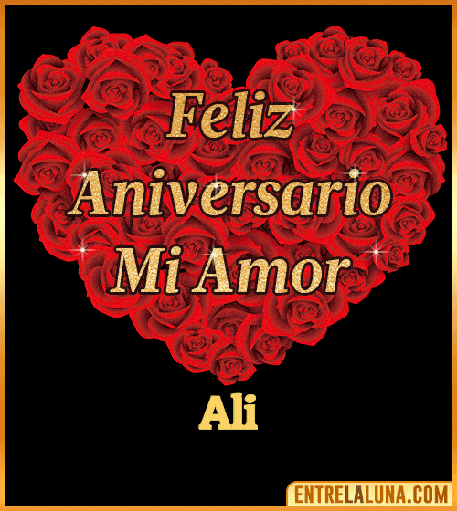 Corazón con Mensaje feliz aniversario mi amor Ali