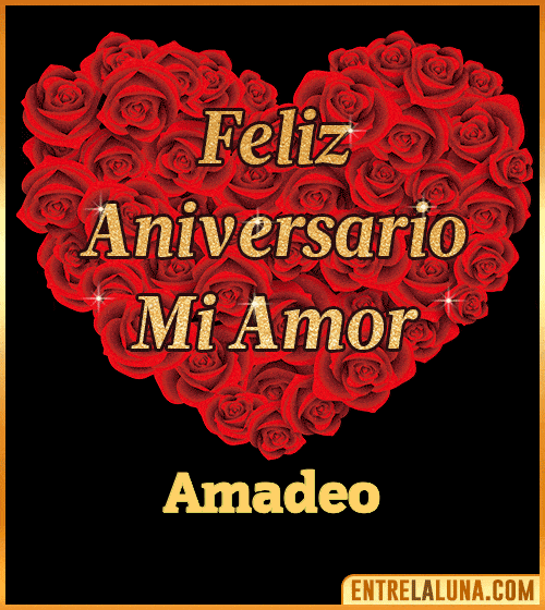 Corazón con Mensaje feliz aniversario mi amor Amadeo