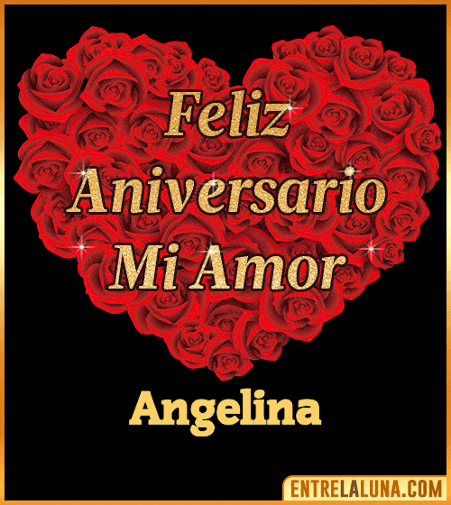 Corazón con Mensaje feliz aniversario mi amor Angelina