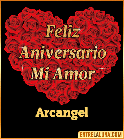 Corazón con Mensaje feliz aniversario mi amor Arcangel