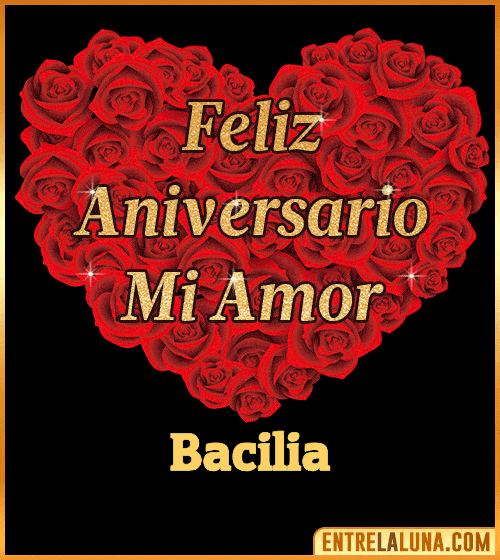 Corazón con Mensaje feliz aniversario mi amor Bacilia