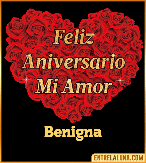 Corazón con Mensaje feliz aniversario mi amor Benigna