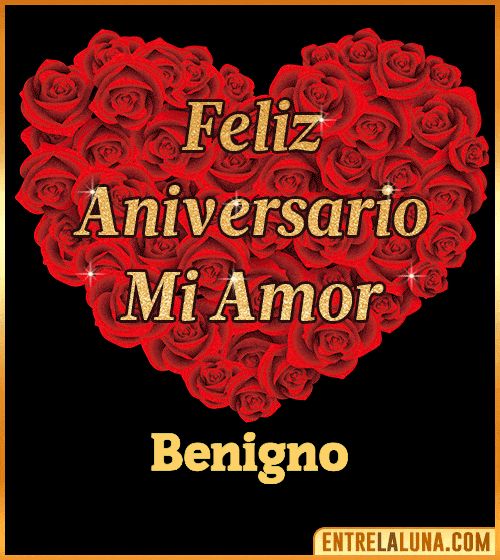 Corazón con Mensaje feliz aniversario mi amor Benigno