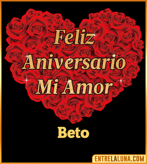 Corazón con Mensaje feliz aniversario mi amor Beto