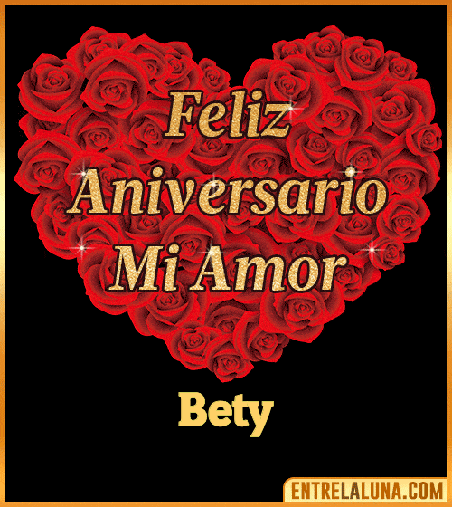 Corazón con Mensaje feliz aniversario mi amor Bety