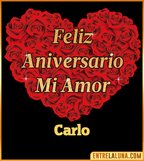 Corazón con Mensaje feliz aniversario mi amor Carlo