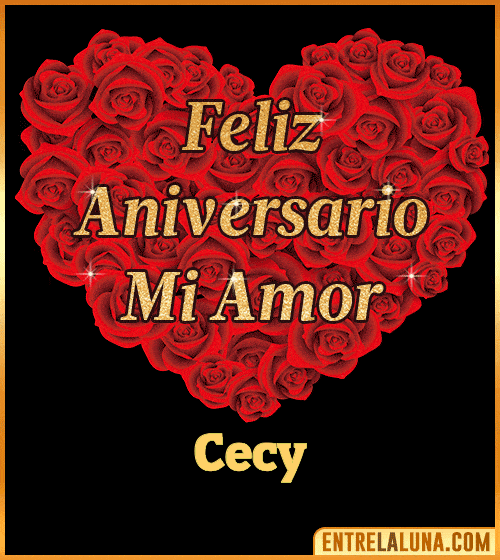 Corazón con Mensaje feliz aniversario mi amor Cecy