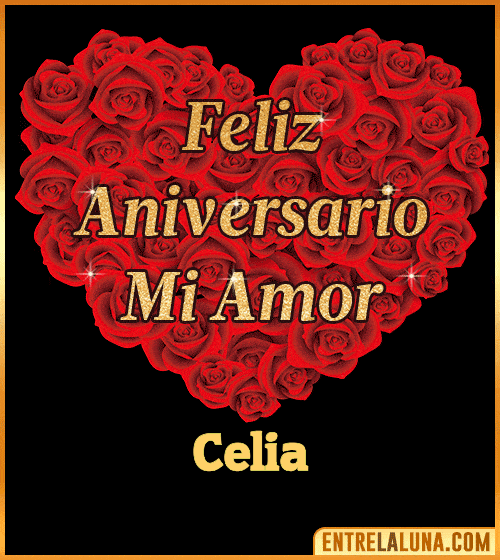 Corazón con Mensaje feliz aniversario mi amor Celia