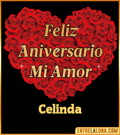 Corazón con Mensaje feliz aniversario mi amor Celinda