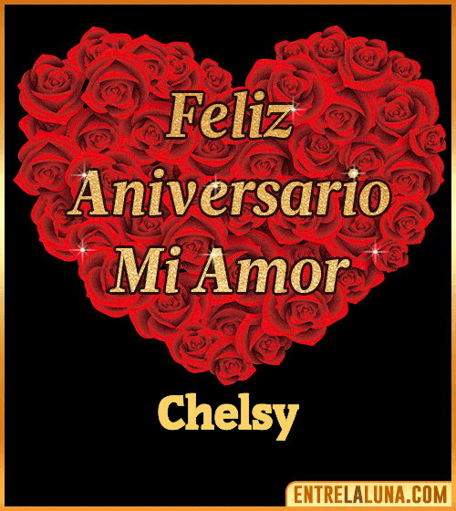 Corazón con Mensaje feliz aniversario mi amor Chelsy