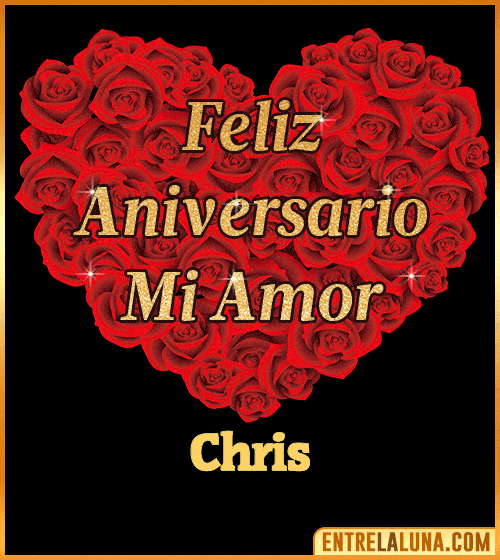 Corazón con Mensaje feliz aniversario mi amor Chris