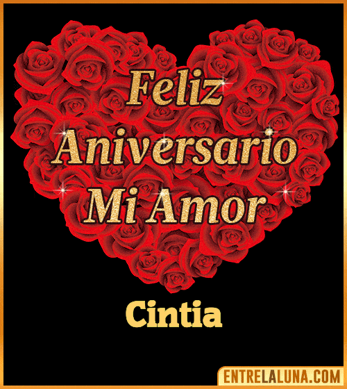Corazón con Mensaje feliz aniversario mi amor Cintia