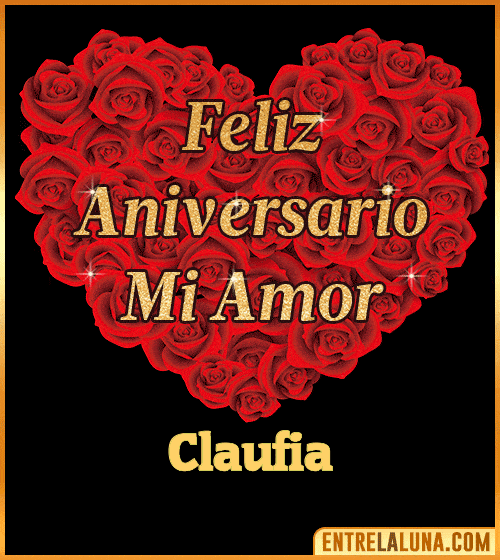 Corazón con Mensaje feliz aniversario mi amor Claufia