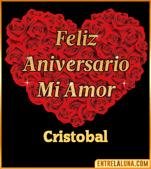 Corazón con Mensaje feliz aniversario mi amor Cristobal