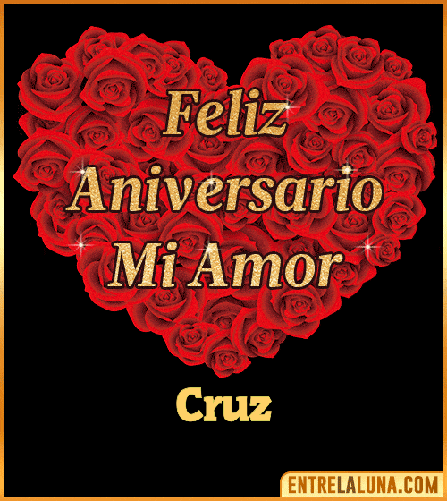 Corazón con Mensaje feliz aniversario mi amor Cruz