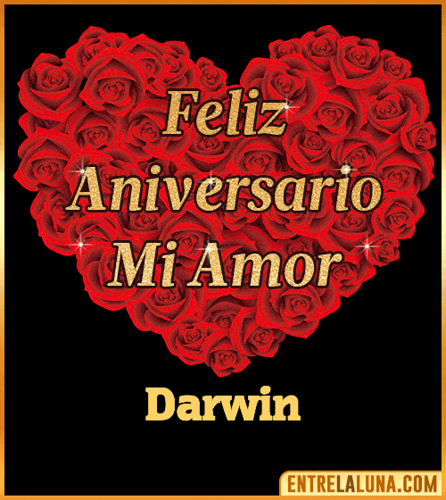 Corazón con Mensaje feliz aniversario mi amor Darwin