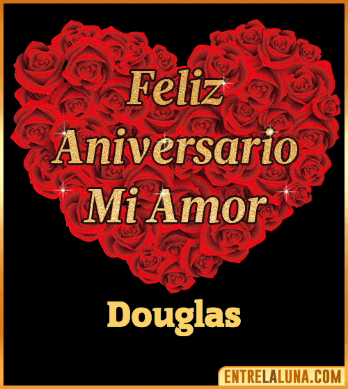 Corazón con Mensaje feliz aniversario mi amor Douglas