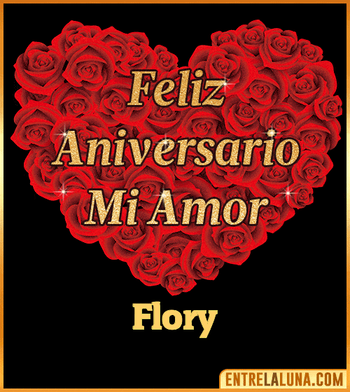 Corazón con Mensaje feliz aniversario mi amor Flory