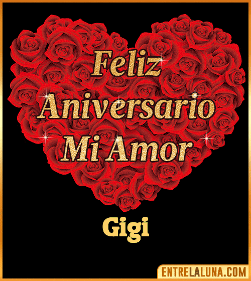 Corazón con Mensaje feliz aniversario mi amor Gigi