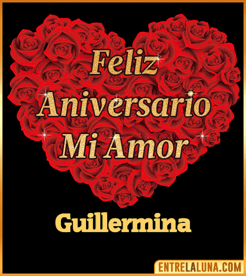 Corazón con Mensaje feliz aniversario mi amor Guillermina