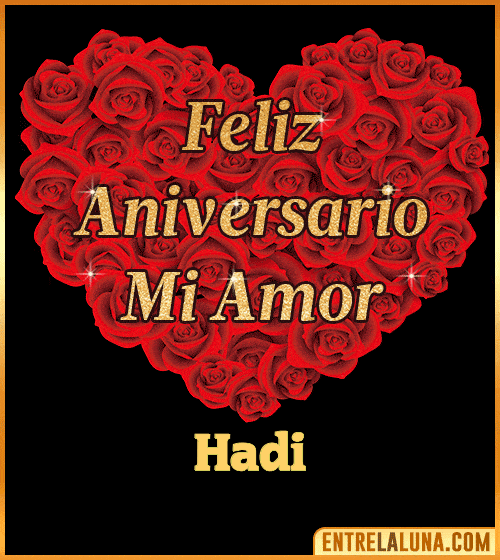 Corazón con Mensaje feliz aniversario mi amor Hadi