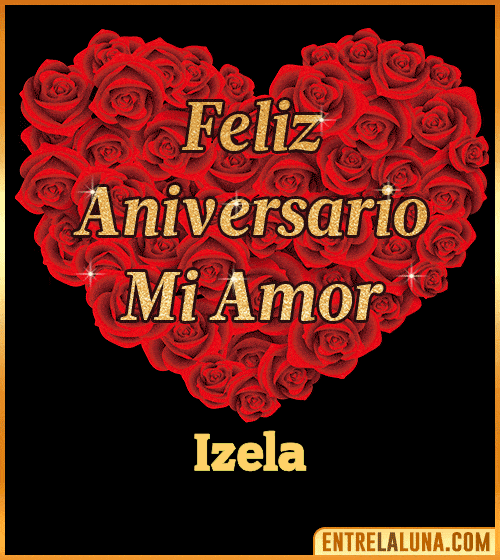 Corazón con Mensaje feliz aniversario mi amor Izela