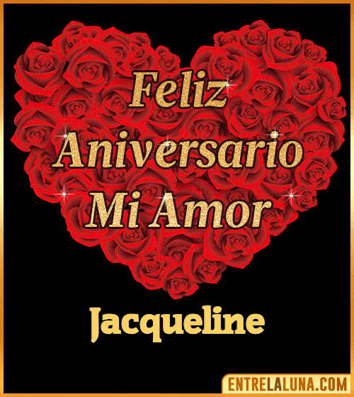 Corazón con Mensaje feliz aniversario mi amor Jacqueline