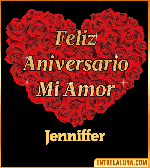 Corazón con Mensaje feliz aniversario mi amor Jenniffer