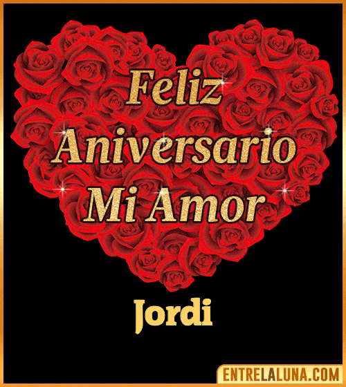 Corazón con Mensaje feliz aniversario mi amor Jordi