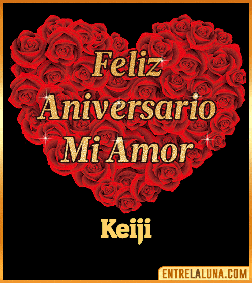 Corazón con Mensaje feliz aniversario mi amor Keiji