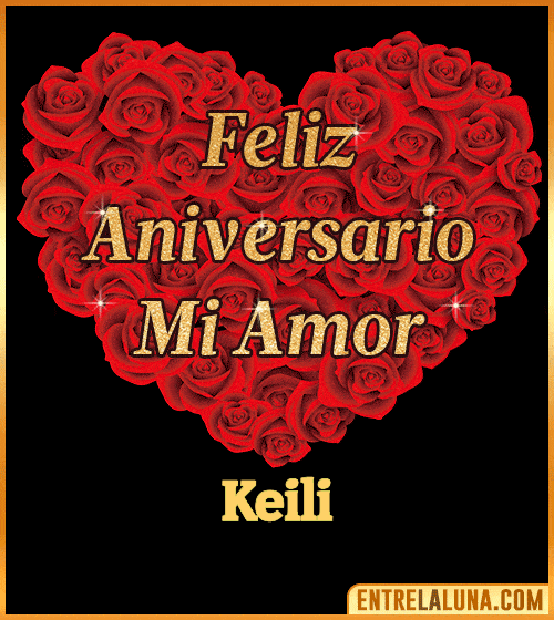 Corazón con Mensaje feliz aniversario mi amor Keili