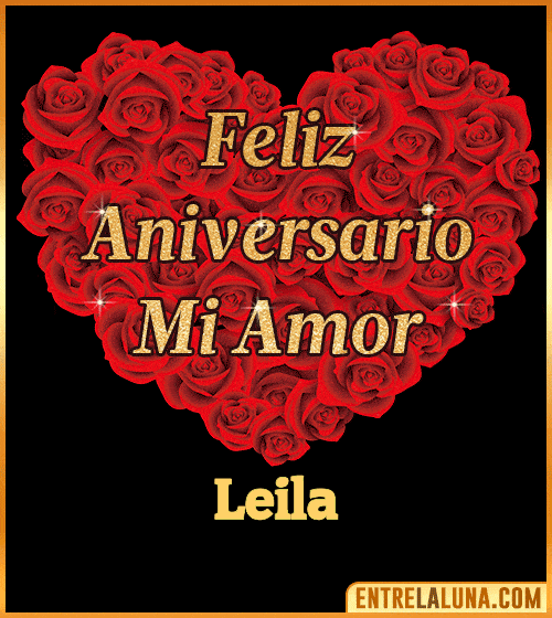 Corazón con Mensaje feliz aniversario mi amor Leila