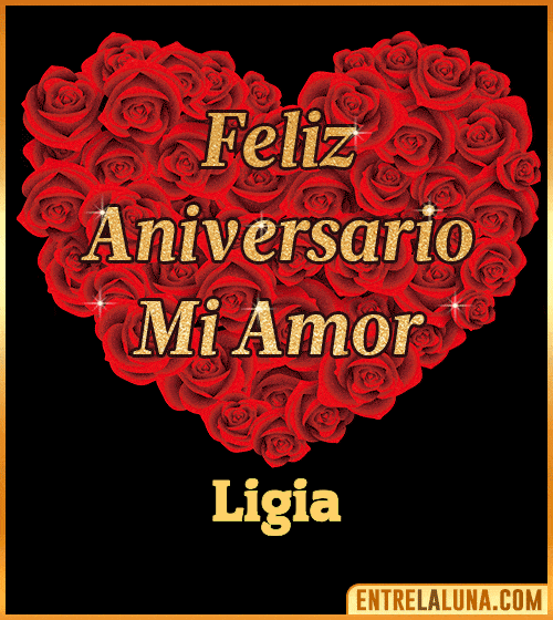 Corazón con Mensaje feliz aniversario mi amor Ligia