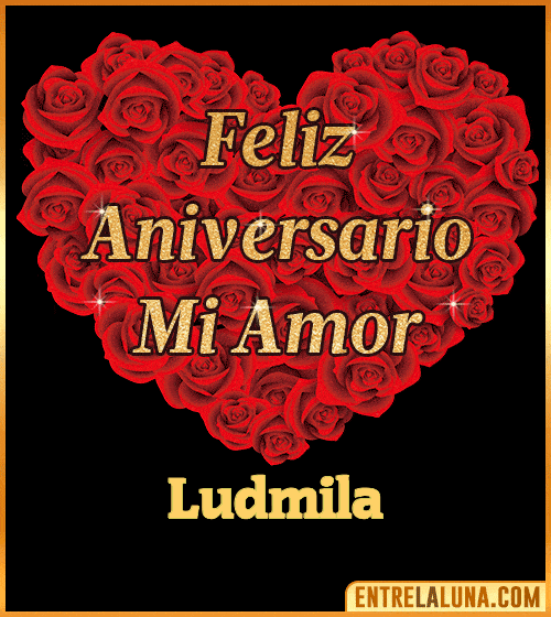 Corazón con Mensaje feliz aniversario mi amor Ludmila