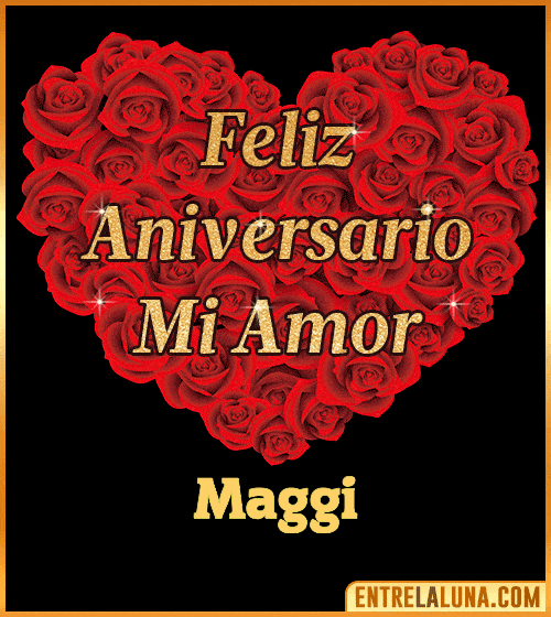 Corazón con Mensaje feliz aniversario mi amor Maggi