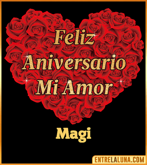 Corazón con Mensaje feliz aniversario mi amor Magi