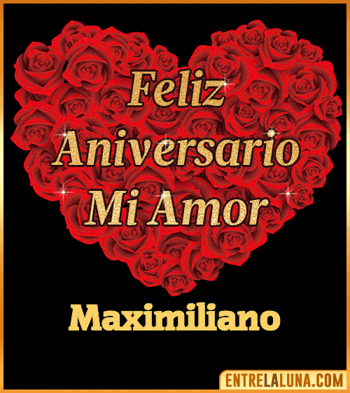 Corazón con Mensaje feliz aniversario mi amor Maximiliano