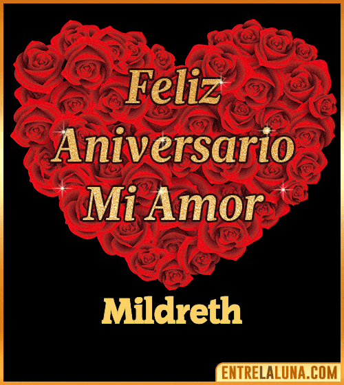 Corazón con Mensaje feliz aniversario mi amor Mildreth