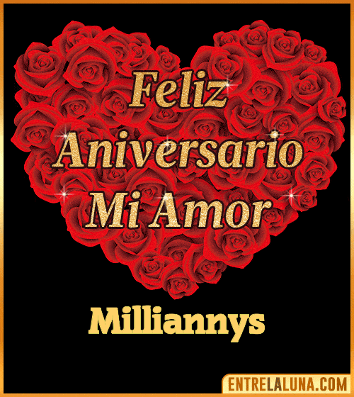 Corazón con Mensaje feliz aniversario mi amor Milliannys
