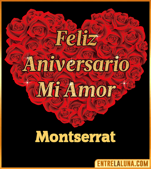 Corazón con Mensaje feliz aniversario mi amor Montserrat