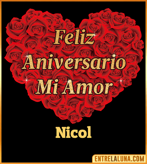 Corazón con Mensaje feliz aniversario mi amor Nicol