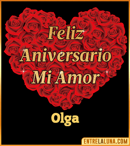 Corazón con Mensaje feliz aniversario mi amor Olga