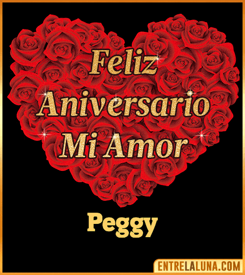 Corazón con Mensaje feliz aniversario mi amor Peggy