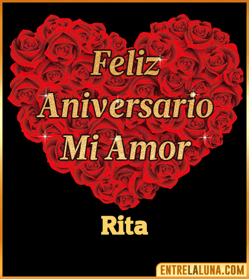 Corazón con Mensaje feliz aniversario mi amor Rita