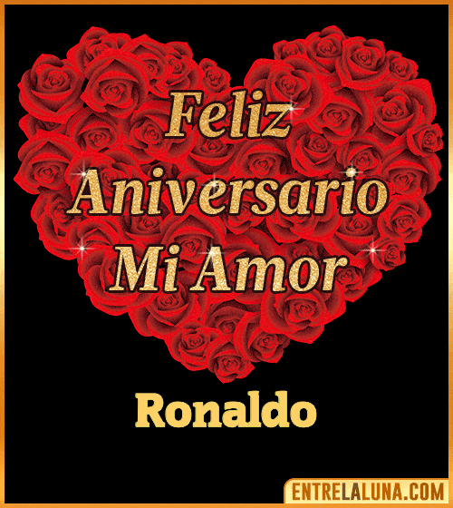 Corazón con Mensaje feliz aniversario mi amor Ronaldo